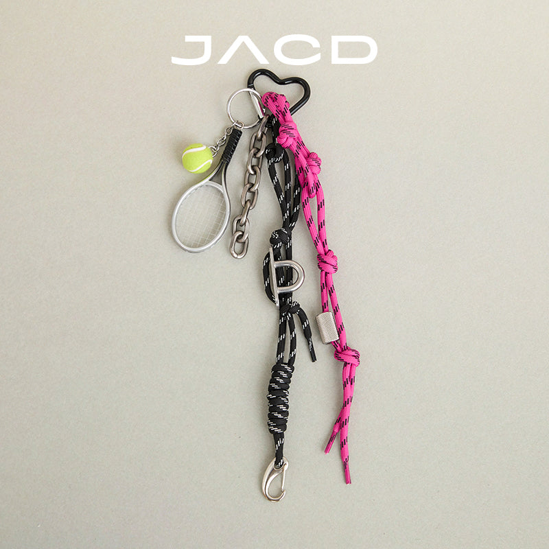 JACD Handmade Sweet & Cool Black-Pink Feather Ball Bag Charm – Creative Multi-Functional Bracelet & Waist Chain