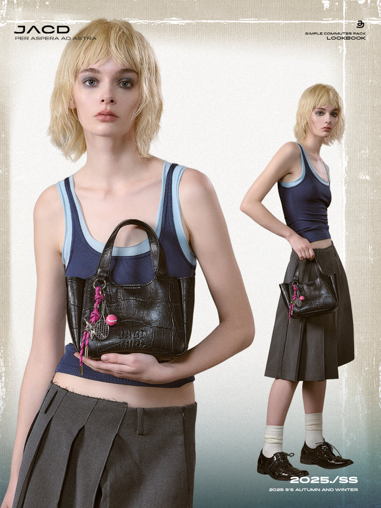 JACD Large Black Bucket Bag – Minimalist Commuter Tote with Crossbody & Top Handle Options