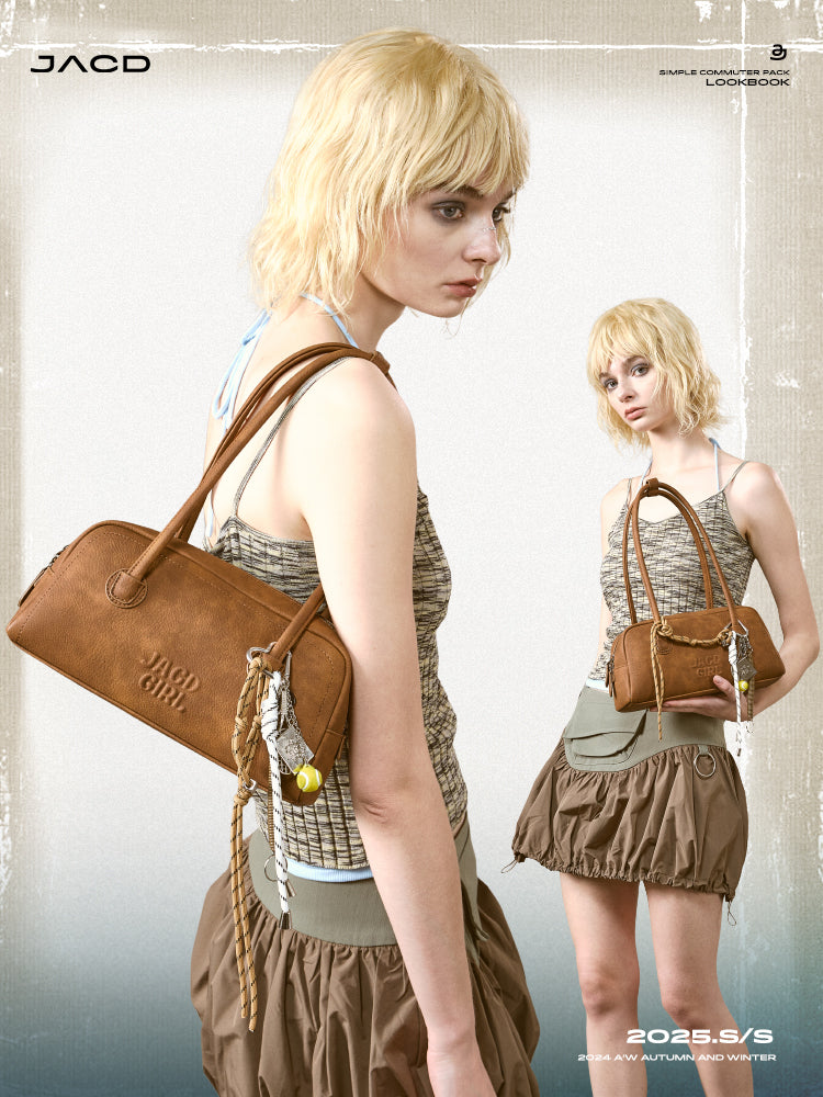 JACD Vintage Brown Bowling Bag for Women – Retro Boston Shoulder & Handbag – Fall/Winter Baguette Style