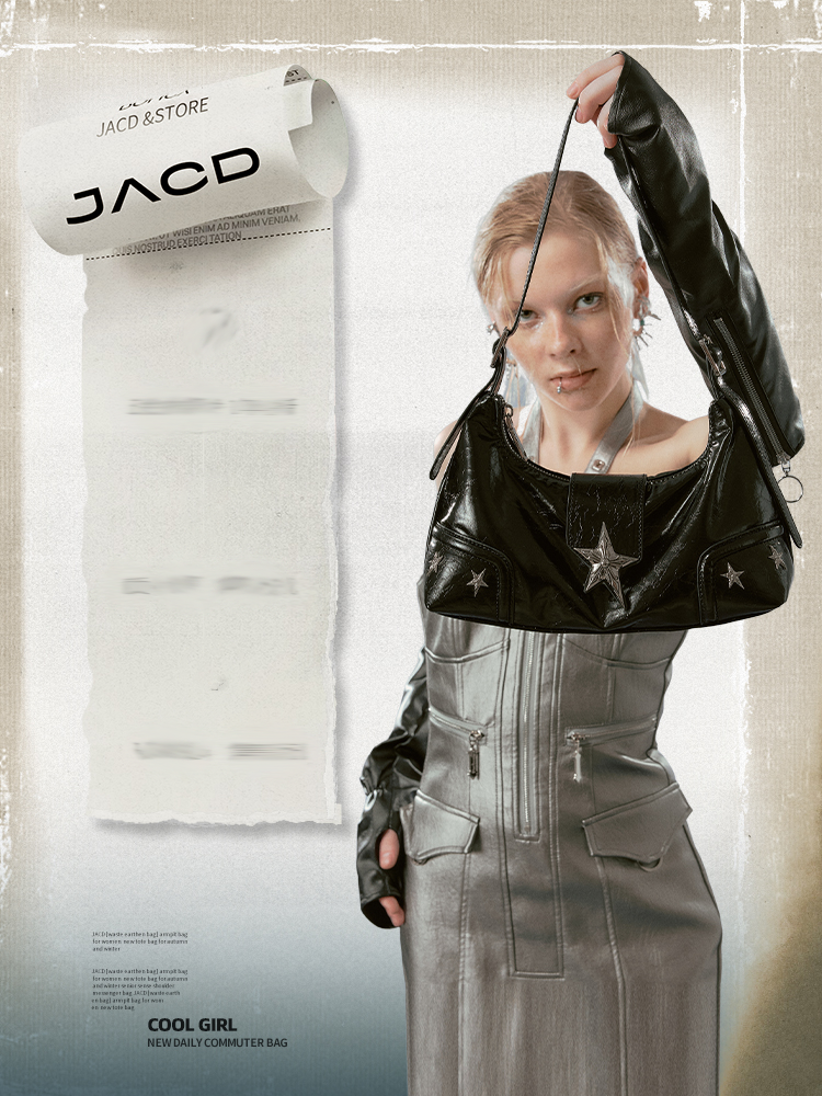 Black Punk Motorcycle Shoulder Bag – Edgy Y2K Baguette Crossbody for Women | JACD 2025 Collection