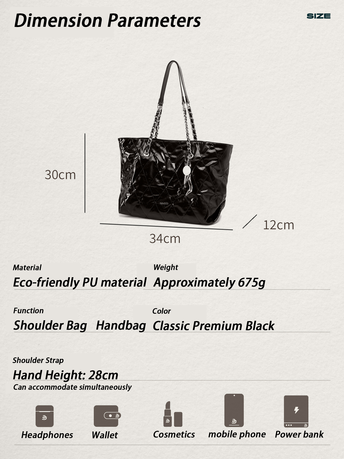 JACD Quiet Utility Tote – Chain Strap Design with Purpose & Polish