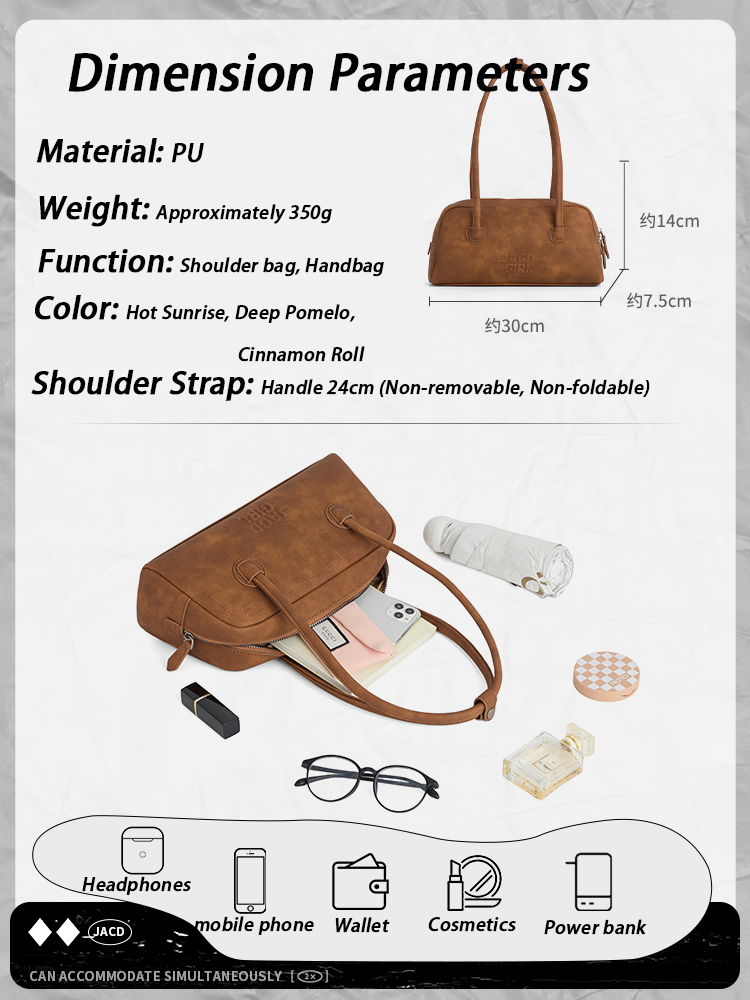 JACD Vintage Brown Bowling Bag for Women – Retro Boston Shoulder & Handbag – Fall/Winter Baguette Style