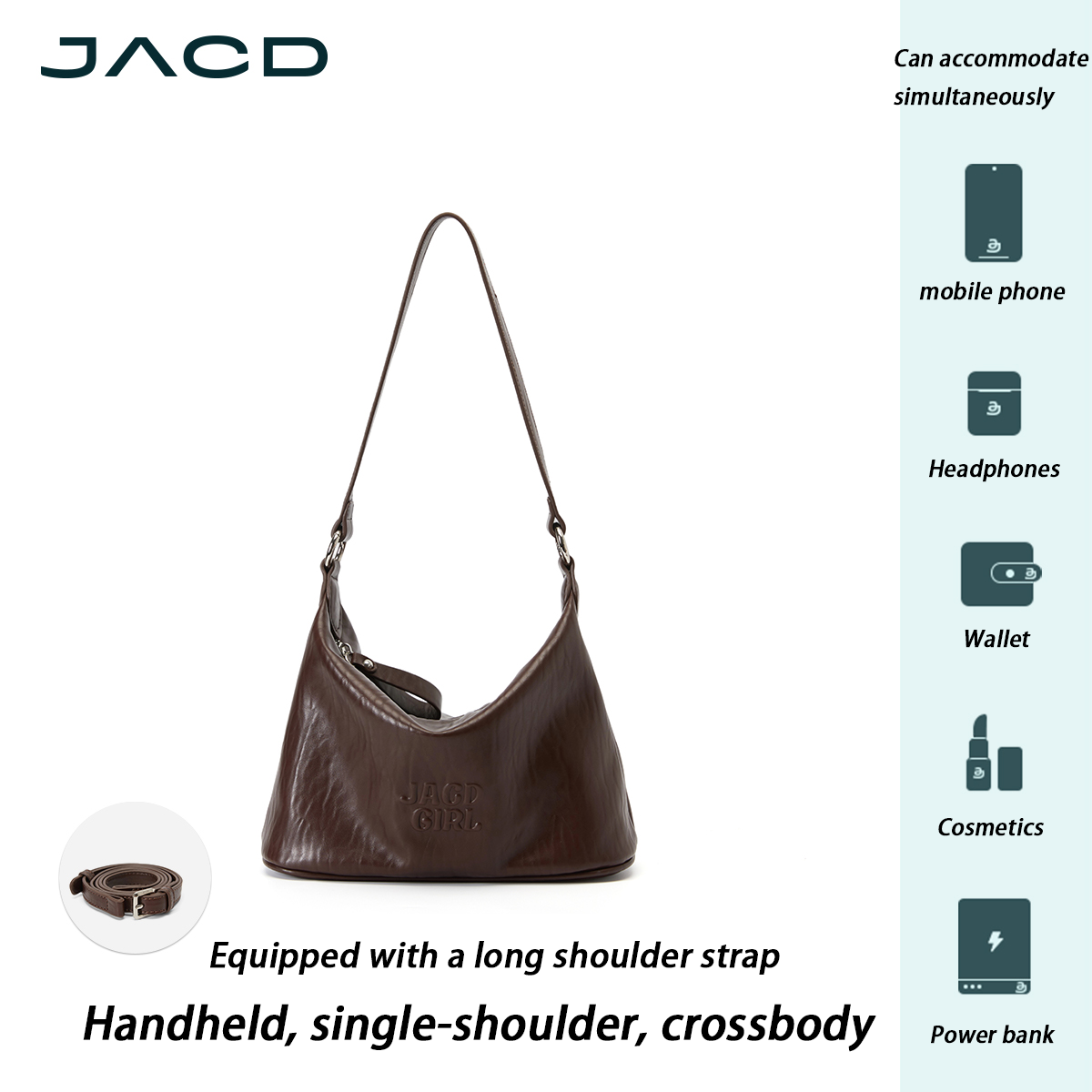 JACD Brown Hobo Tote Bag – Large Capacity Shoulder & Crossbody Bag for Women | Fall/Winter Style