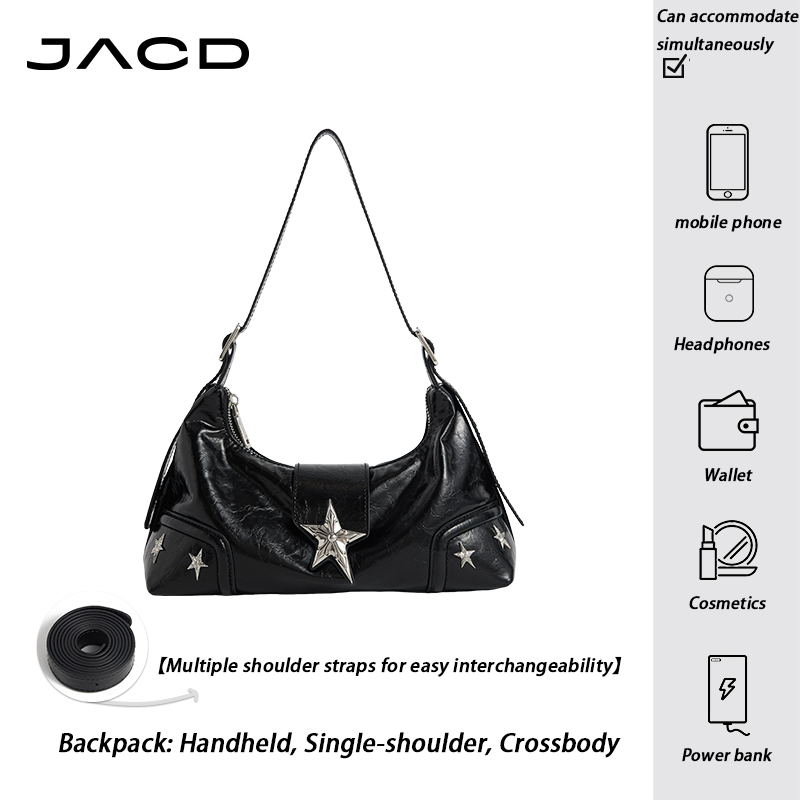 Black Punk Motorcycle Shoulder Bag – Edgy Y2K Baguette Crossbody for Women | JACD 2025 Collection