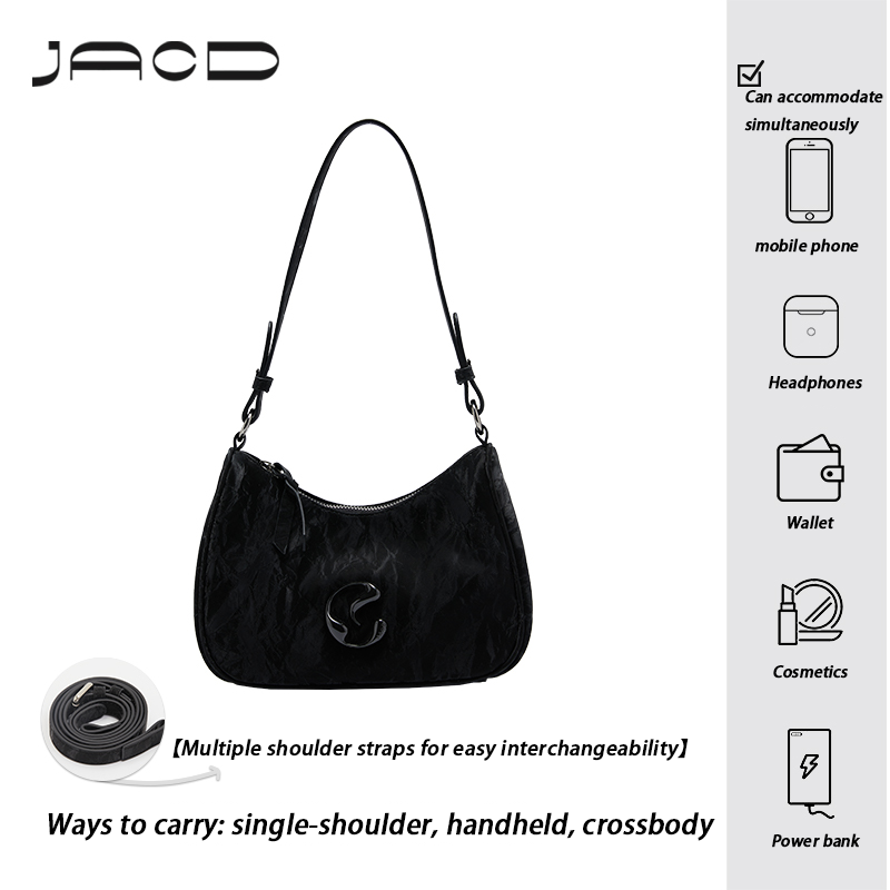 JACD Minimalist Black Shoulder Bag – 2025 Designer Underarm & Crossbody Purse for Women