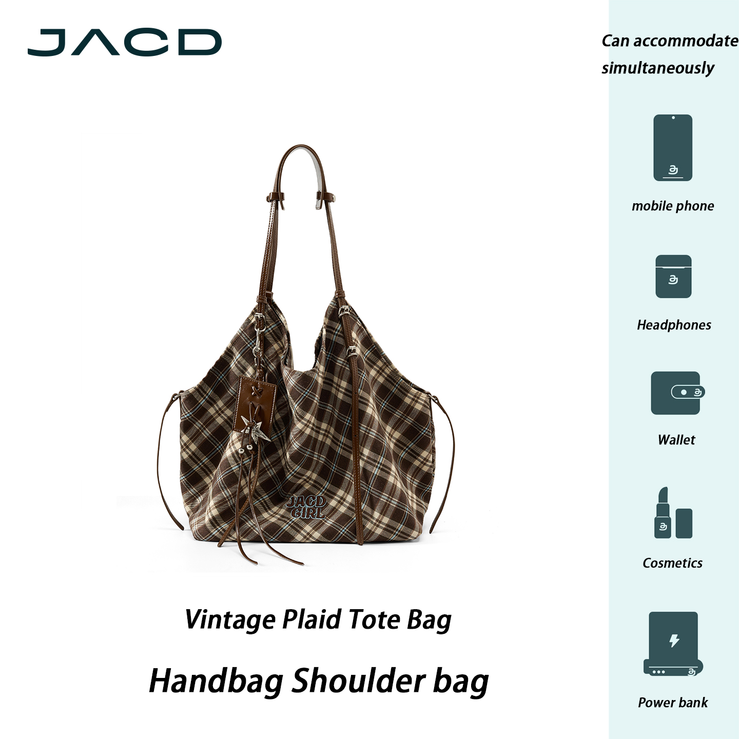 JACD Soft Plaid Shoulder Tote – Refined Comfort for the Modern Commuter