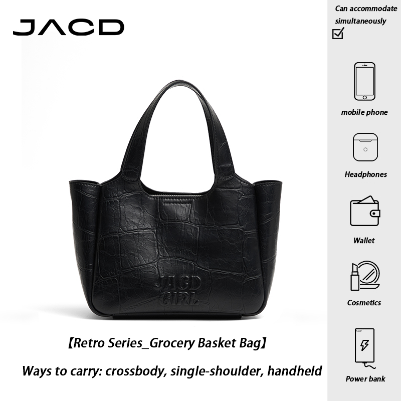 JACD Large Black Bucket Bag – Minimalist Commuter Tote with Crossbody & Top Handle Options