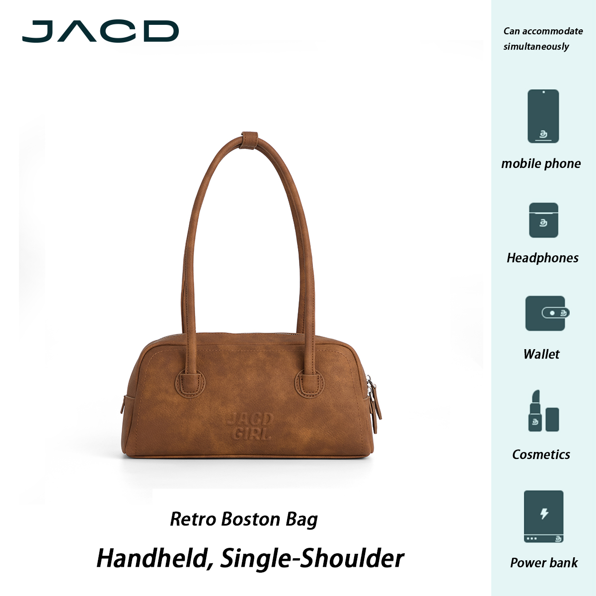 JACD Vintage Brown Bowling Bag for Women – Retro Boston Shoulder & Handbag – Fall/Winter Baguette Style