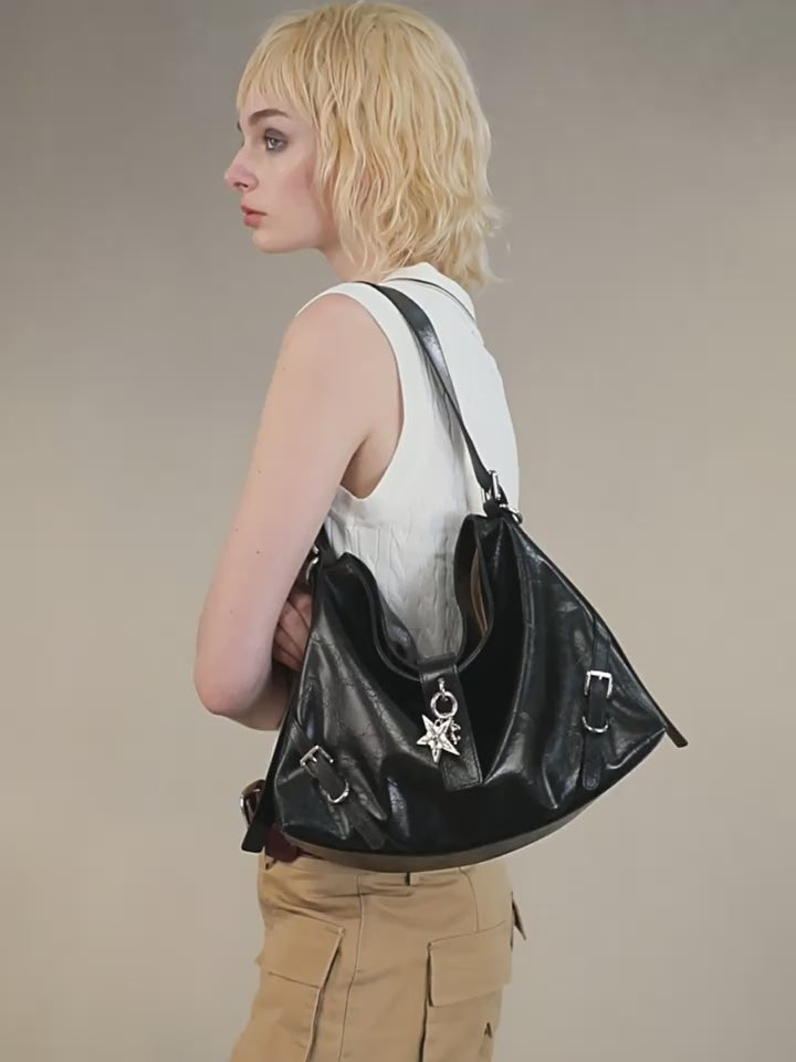 Load video: JACD Black Tote Bag – Large Capacity Autumn/Winter Commuter Shoulder Bag for Women, Crossbody & Bike Style