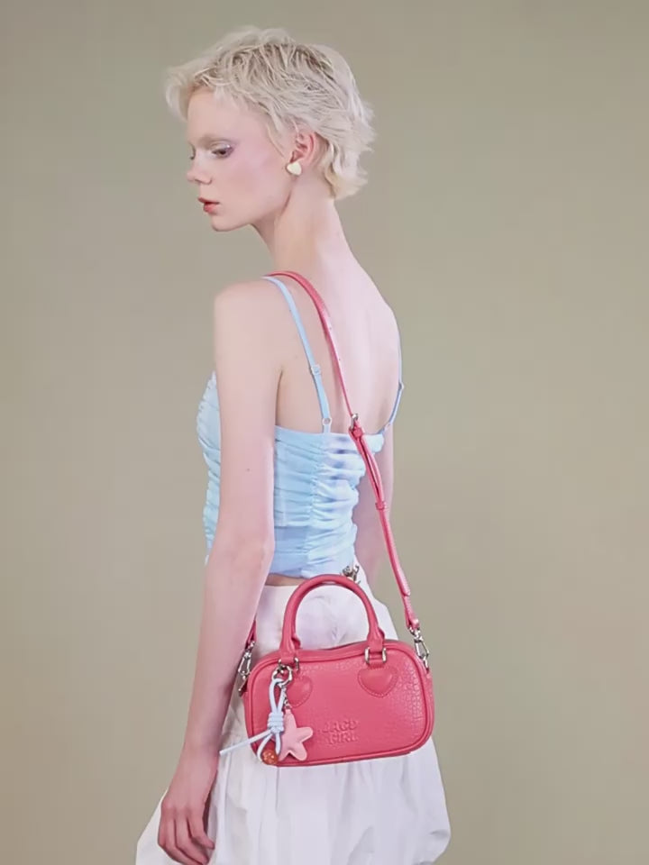 Load video: JACD Raspberry Candy Mini Boston Bag – Feminine Pink Handbag & Crossbody, Ideal Christmas Gift for Women