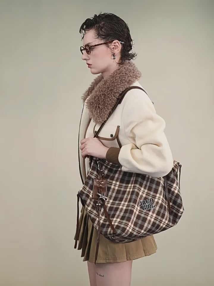 Load video: JACD Soft Plaid Shoulder Tote – Refined Comfort for the Modern Commuter