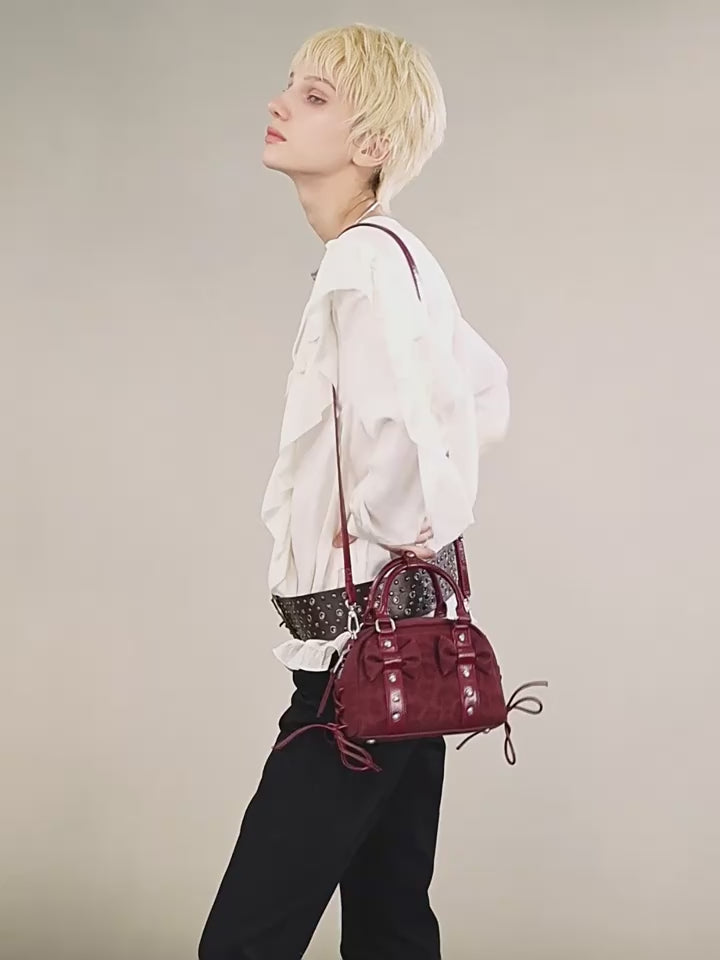 Load video: JACD Vintage Boston Witch Bowler Bag – Retro Shoulder & Crossbody Bag with Bow Detail | 2025 New Arrival