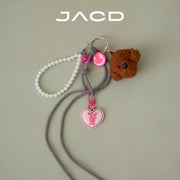 JACD Sweet & Cool Brown Dog Plush Keychain with Pearl Chain – Cute Fluffy Dog Charm & Key Holder Gift