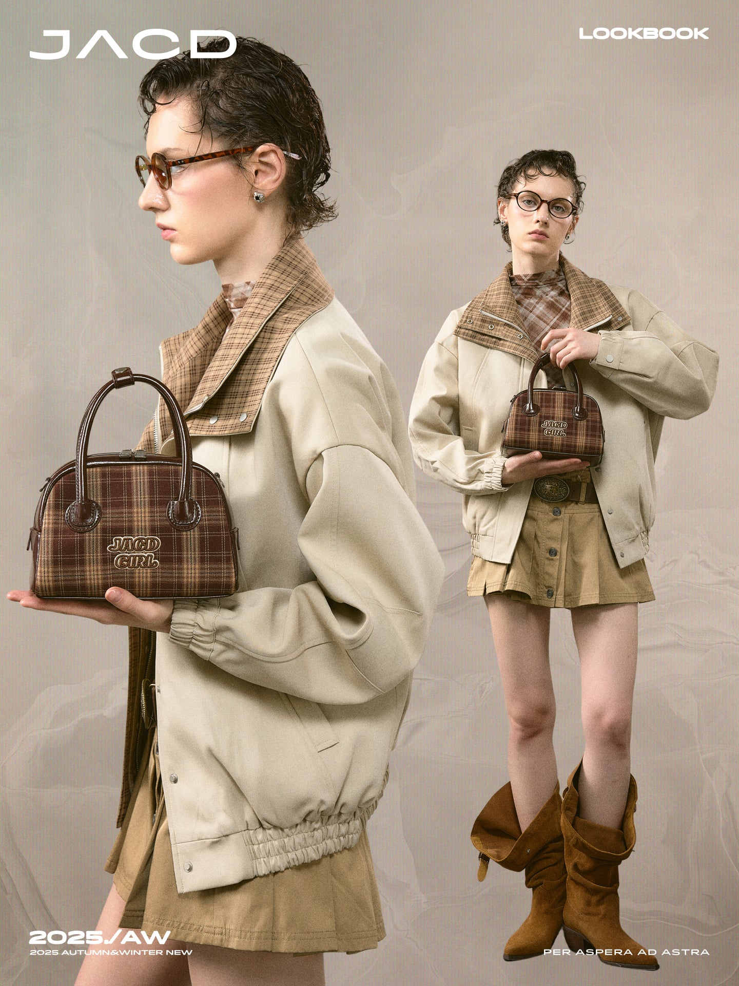 JACD Retro Chic Bowling Bag – Classic Plaid Boston Pillow Bag for Women