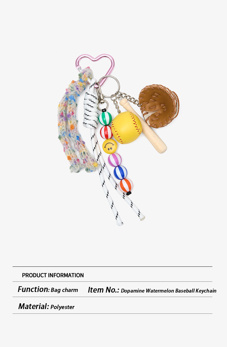 JACD Handmade Dopamine Watermelon Baseball Keychain – 2025 New Trendy Bag Pendant & Accessory