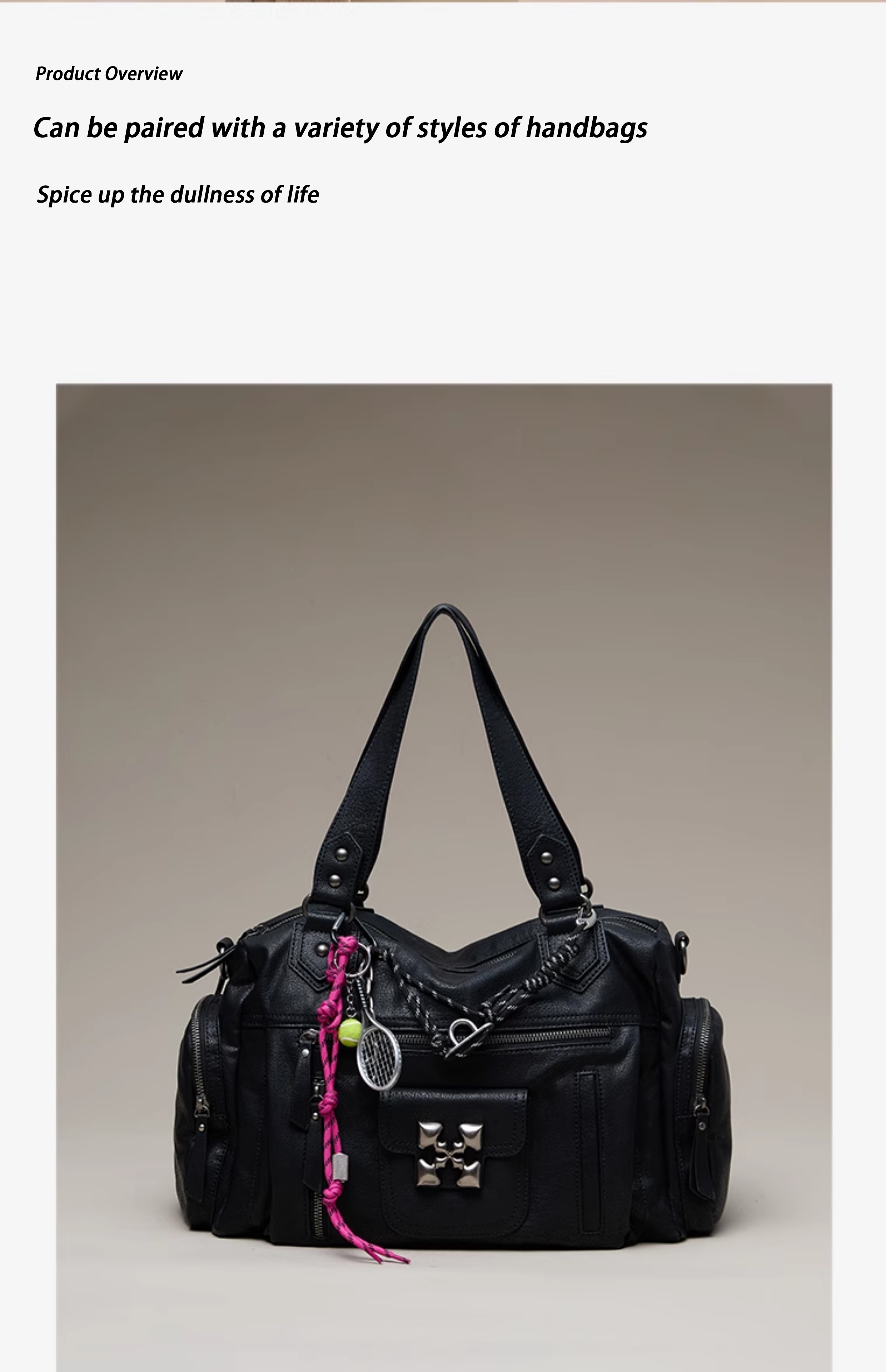 JACD Handmade Sweet & Cool Black-Pink Feather Ball Bag Charm – Creative Multi-Functional Bracelet & Waist Chain