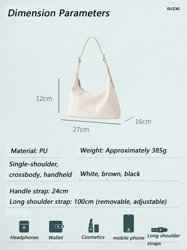 JACD White Tote Bag – 2025 New Fall/Winter Shoulder & Crossbody Bag for Women, Commuter Style