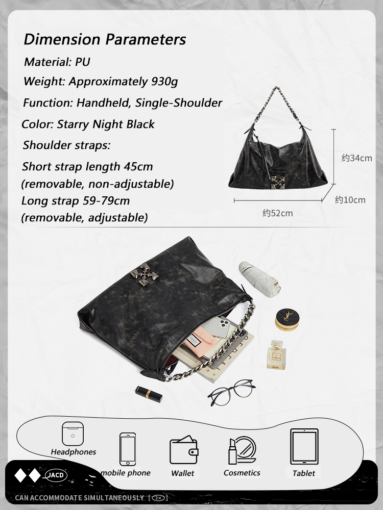 JACD Snowflake Black Tote Bag - Spacious & Relaxed Commuter Shoulder Bag for Women