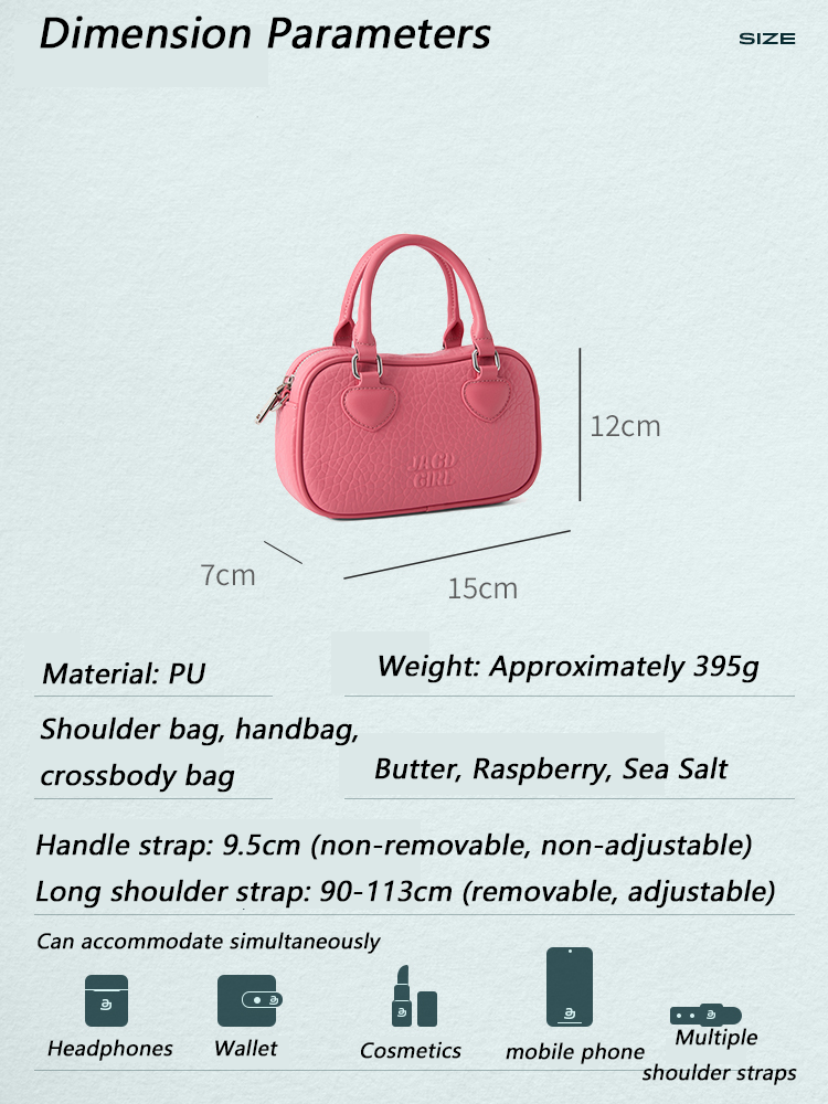 JACD Raspberry Candy Mini Boston Bag – Feminine Pink Handbag & Crossbody, Ideal Christmas Gift for Women