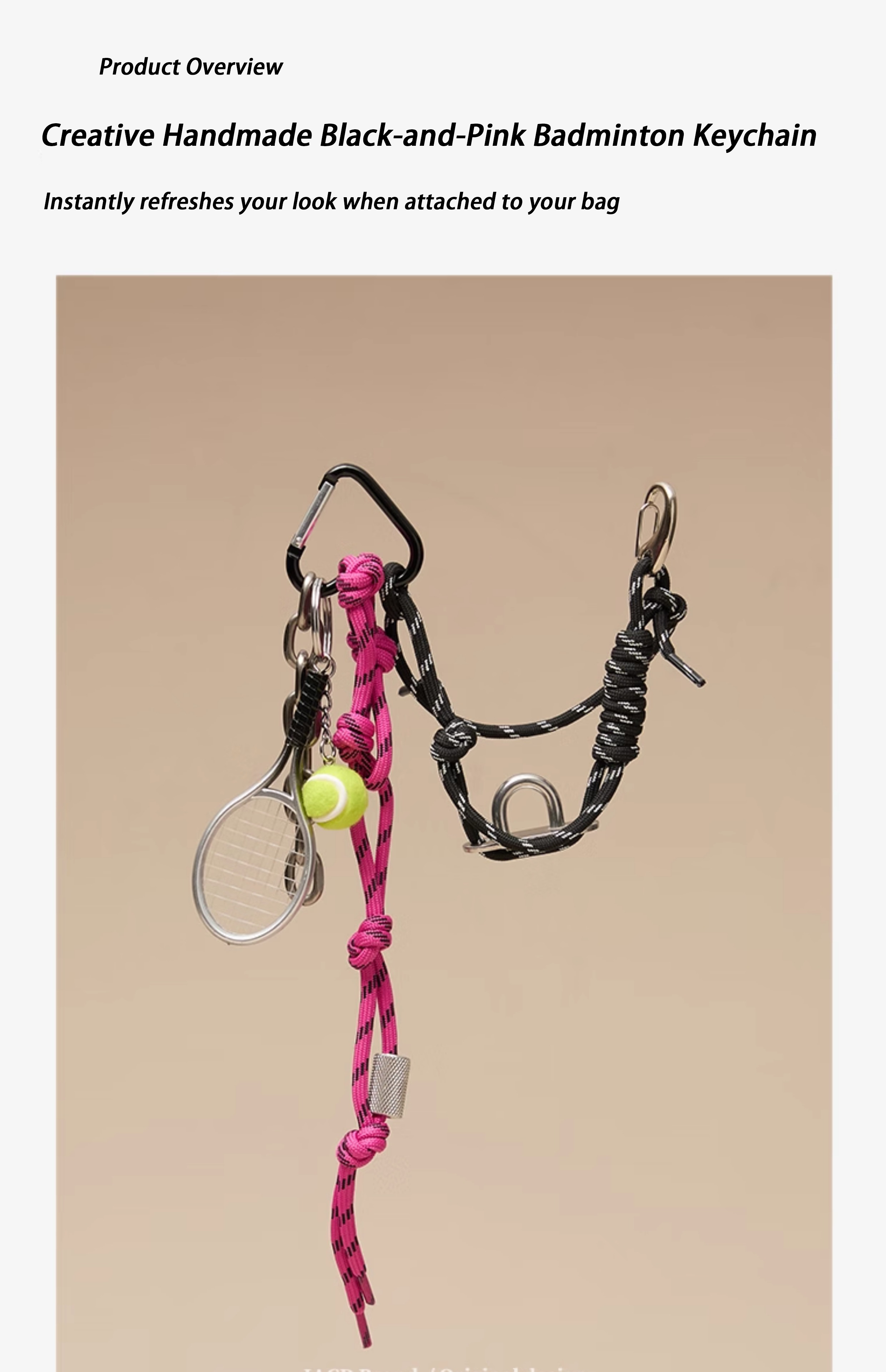 JACD Handmade Sweet & Cool Black-Pink Feather Ball Bag Charm – Creative Multi-Functional Bracelet & Waist Chain