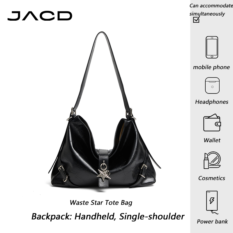JACD Black Tote Bag – Large Capacity Autumn/Winter Commuter Shoulder Bag for Women, Crossbody & Bike Style