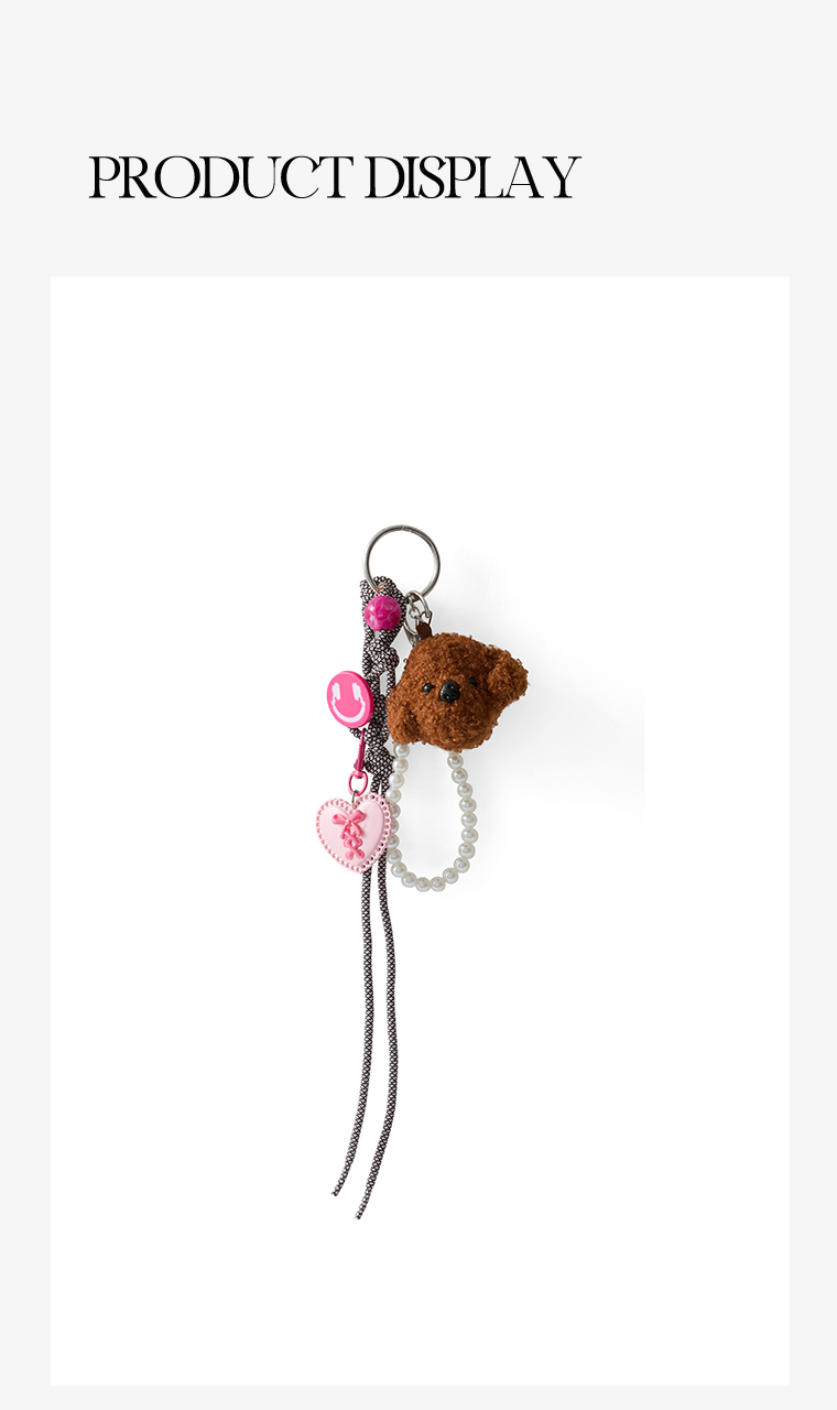 JACD Sweet & Cool Brown Dog Plush Keychain with Pearl Chain – Cute Fluffy Dog Charm & Key Holder Gift