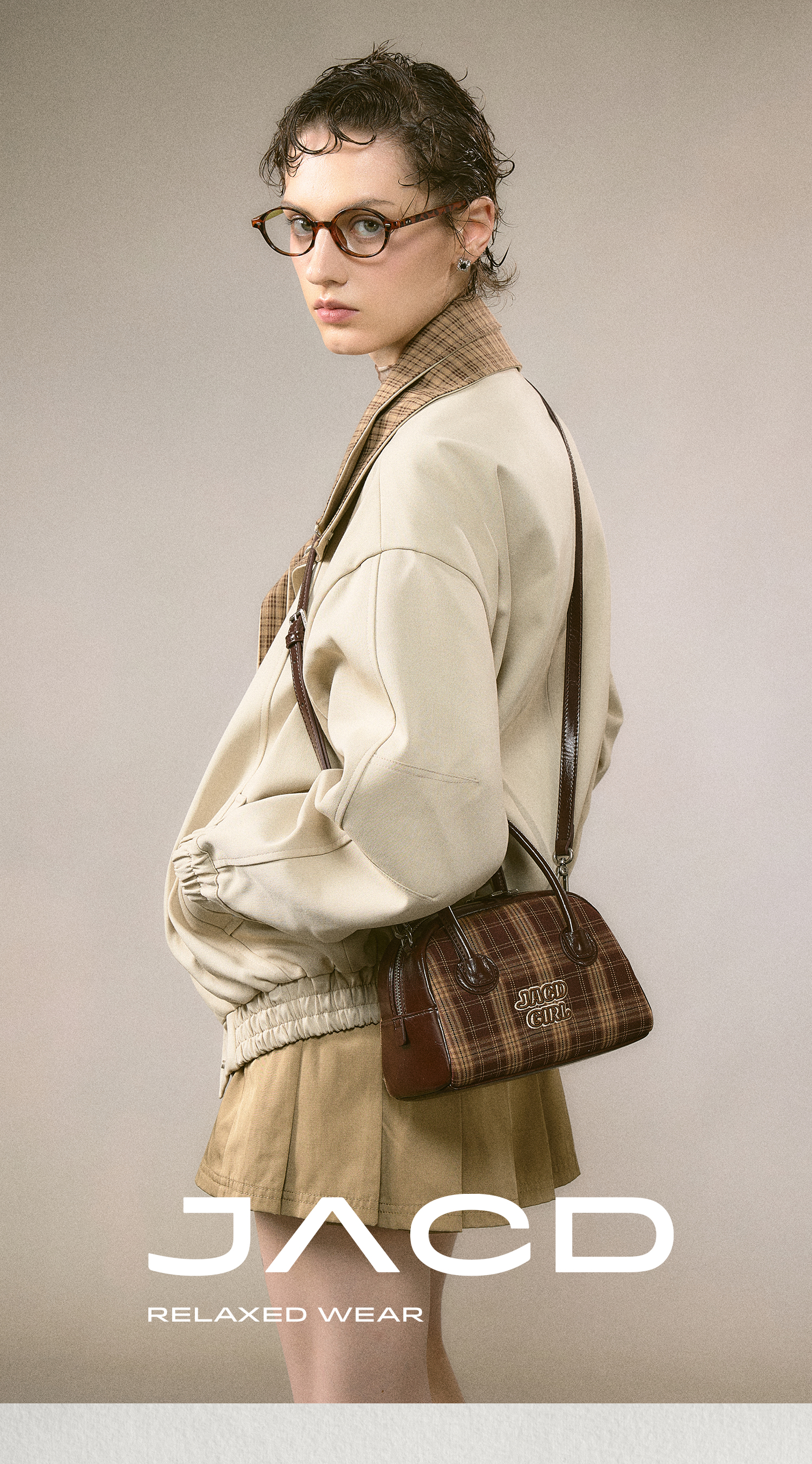 JACD Retro Chic Bowling Bag – Classic Plaid Boston Pillow Bag for Women