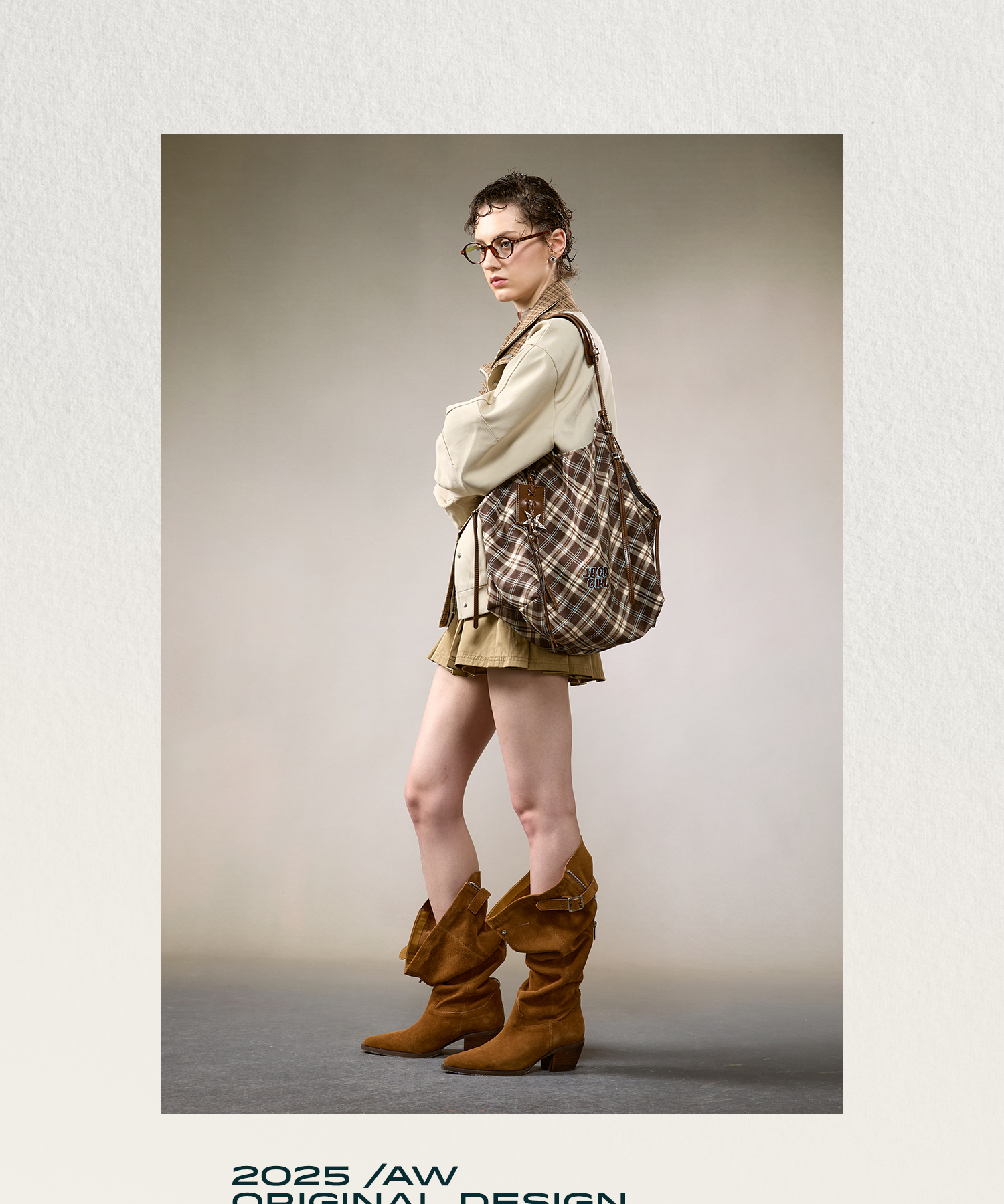 JACD Soft Plaid Shoulder Tote – Refined Comfort for the Modern Commuter