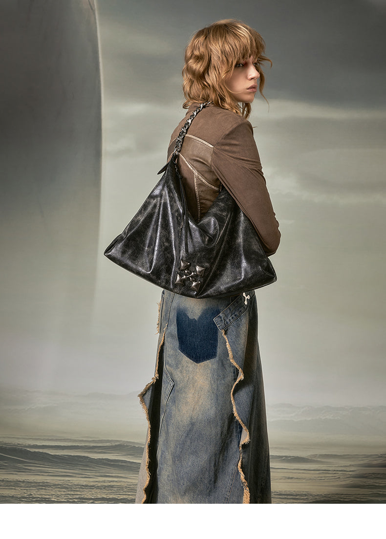 JACD Snowflake Black Tote Bag - Spacious & Relaxed Commuter Shoulder Bag for Women