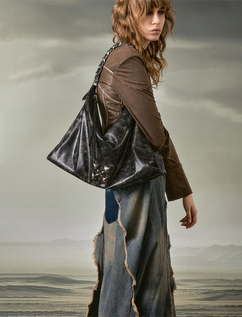 JACD Snowflake Black Tote Bag - Spacious & Relaxed Commuter Shoulder Bag for Women