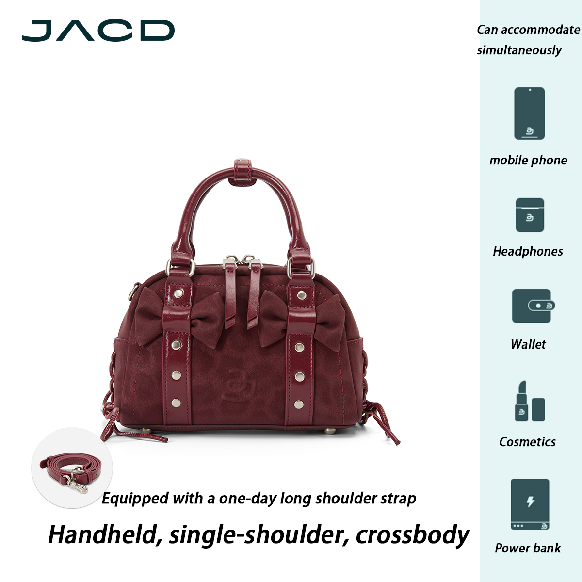 JACD Vintage Boston Witch Bowler Bag – Retro Shoulder & Crossbody Bag with Bow Detail | 2025 New Arrival