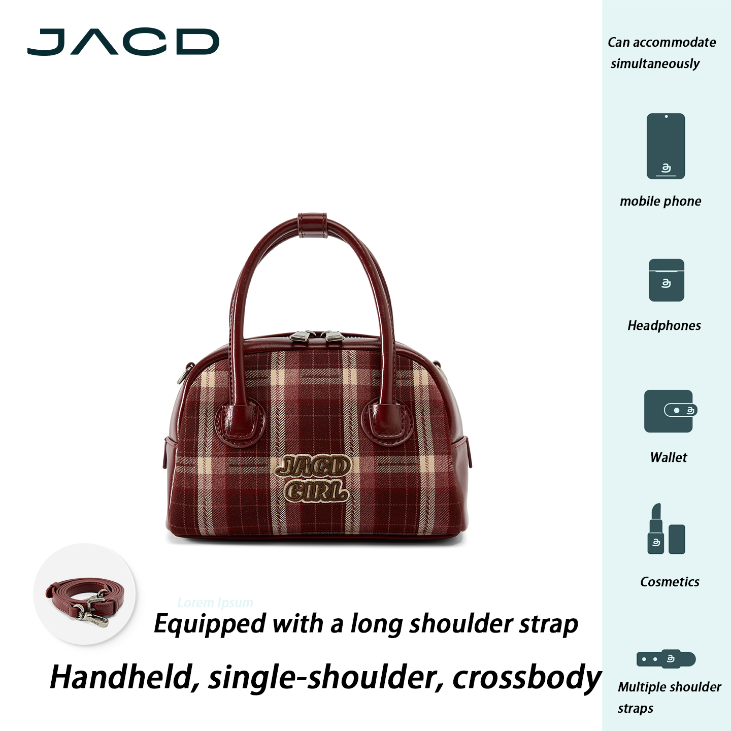 JACD Vintage Plaid Boston Bag – 2025 Autumn/Winter Designer Top-Handle & Crossbody Purse
