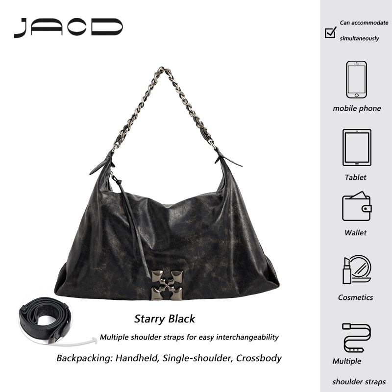JACD Snowflake Black Tote Bag - Spacious & Relaxed Commuter Shoulder Bag for Women